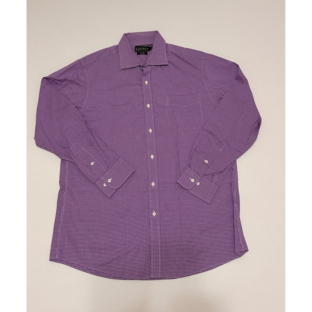 Lauren Ralph Lauren Mens Purple Check Slim Fit Non Iron Dress Shirt 17 34/35